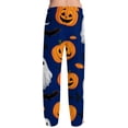 thumbnail image 5 of Mens Halloween Pajama Pants Bat Spider Web Drawstring Horror Sleep Pants Witch Hat Skeleton Wide Leg Spooky Pajama Pants, L, 5 of 6