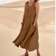 thumbnail image 1 of WILLBEST Vestidos De Verano Vestido Largo Informal De Lino De Color Liso Sin Mangas Con Cuello Redondo Y Bolsillos Para Mujer, 1 of 3
