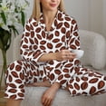 thumbnail image 6 of Fuzoiu Coffee Rugby Print Women's Long-Sleeved Pajama,Lounge Button Down Nightwear,Womens Notch Collar Pajama Set-XX-Large, 6 of 7