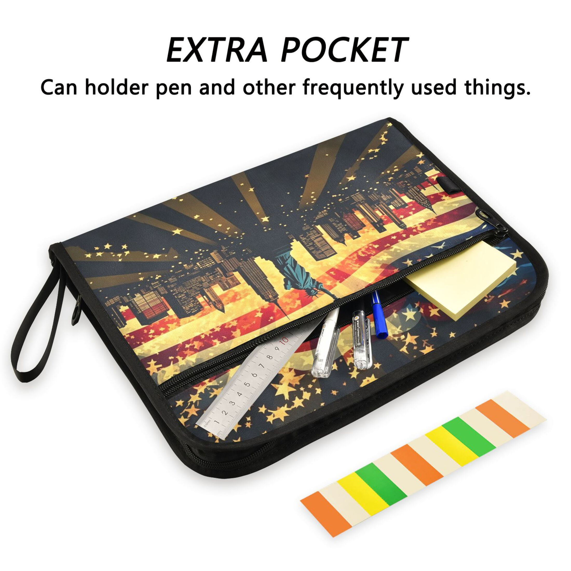 13-Pocket Expanding File Folder—Nylon Accordion File Organizer with Handwritten Labels, Liberty