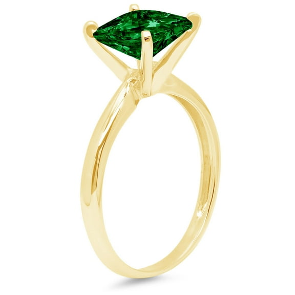 2.5 ct Princess Cut Simulated Emerald Solitaire Engagement Ring for Women in 18K Yellow Gold
