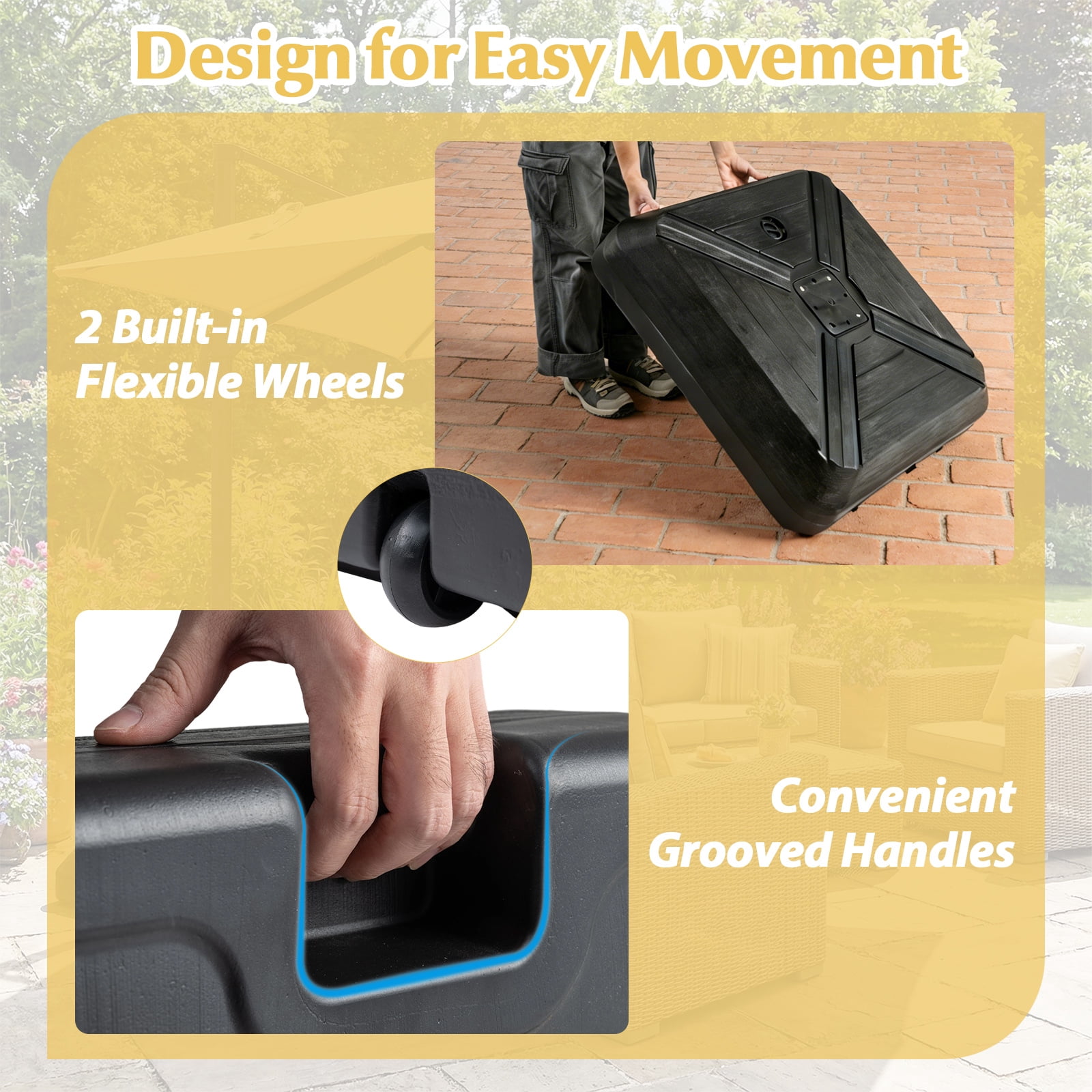 Costway Cantilever Offset Umbrella Base with Wheels, Metal Crossbar for Backyard & Poolside
