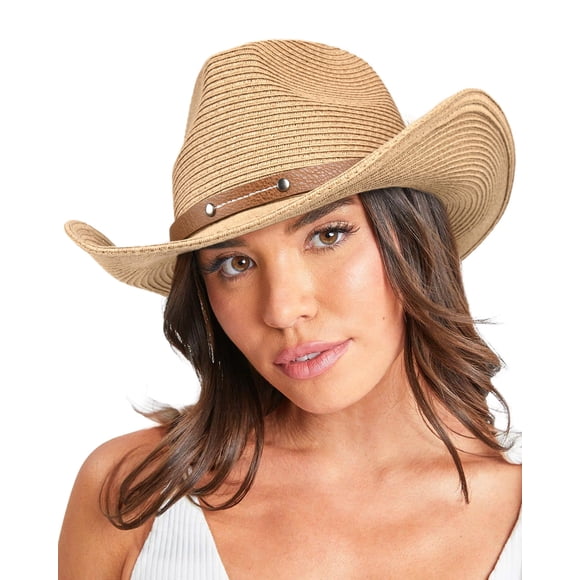 Sombrero vaquero de paja FURTALK para mujer y hombre UPF 80+, color caqui
