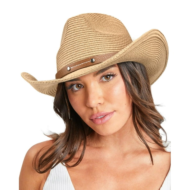 Sombrero vaquero de paja FURTALK para mujer y hombre UPF 80+, color caqui
