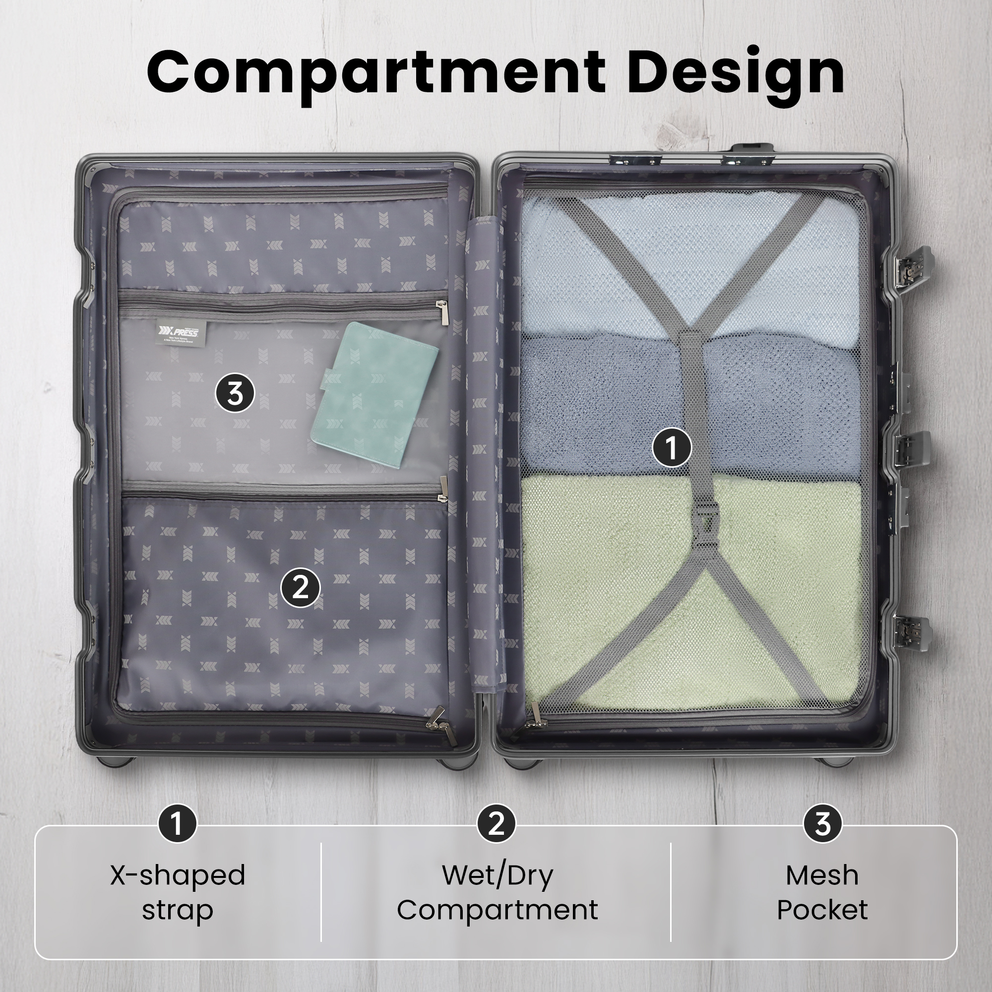 New York Xpress Luggage Sets 2 Piece Aluminium Frame Hardside Suitcase with Spinner Wheels & Double TSA Lock, 20" Carry-On + 28" Checked, Gray, AL12501