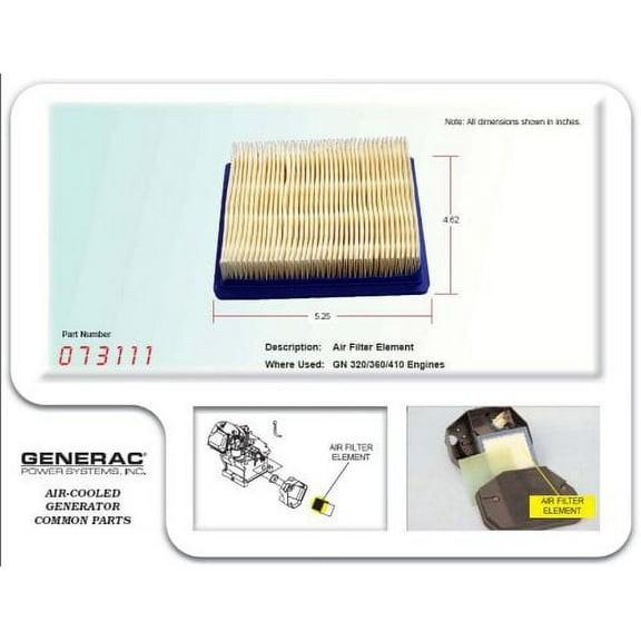 Generac Genuine OEM Replacement Air Filter # 073111S