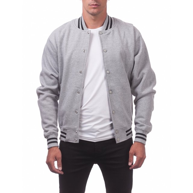Pro Club Men's Varsity Fleece Baseball Jacket, Heather Gray/Heather Gray, 2X-Large