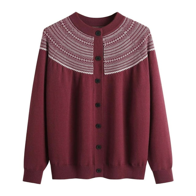 Fgnfyis Cardigan Tricoté Imprimé Décontracté pour Femmes avec un Haut à Col Rond Ample pour un Style Quotidien Rouge TG