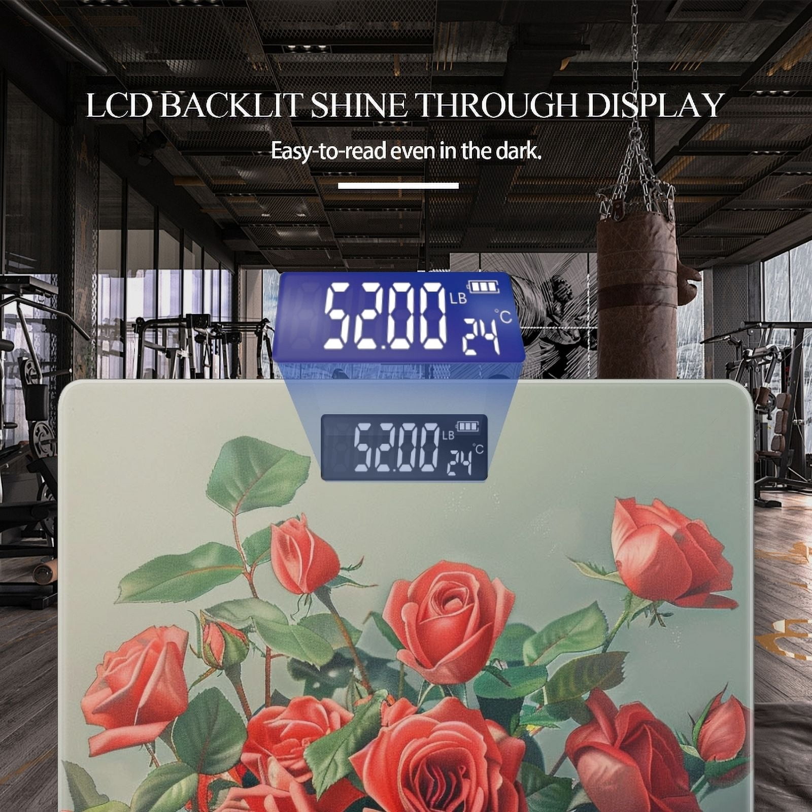 High Precision Body Weight Scale Smart Bathroom Scales with Large LCD Display(400lbs),Decorative for Bedroom-Bouquet Of Red Roses With Green Leaves And Soft Lighting