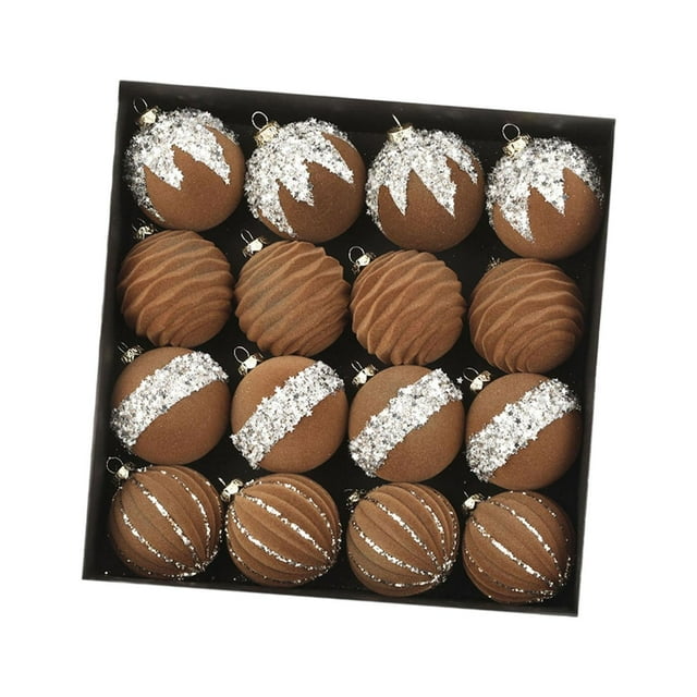 16 bolas navideñas de terciopelo flocadas, elegantes y decorativas para el árbol de Navidad. Café