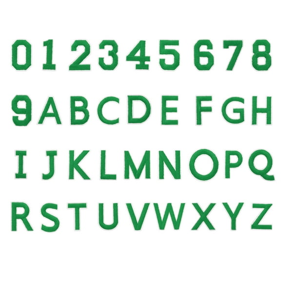72 Pcs Iron on Letters and Numbers, 1.5 Inch A-Z Letter Patches and 0-9 Number Patches for Clothing Green