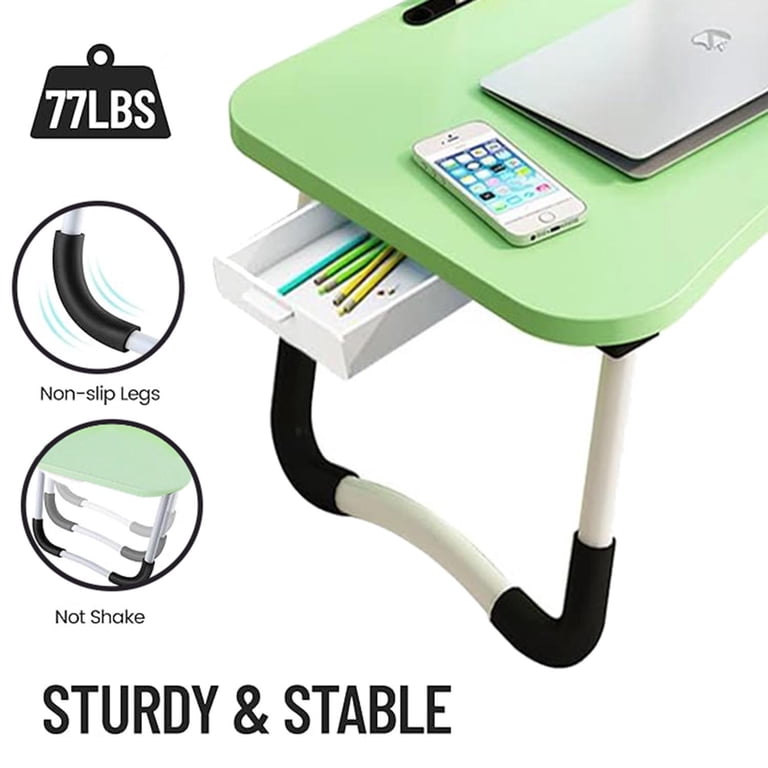 Zapuno Foldable Laptop Bed Table With Storage Drawer & Cup Holder - Multi-Function Lap Desk For Sofa & Bed