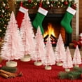thumbnail image 3 of ValHome 8PCS Mini Pink Christmas Trees Bottle Brush Tabletop Decoration Set - Frosted Sisal Trees with Wooden Bases - Artificial Small Xmas Trees for Holiday, Village & Home Décor(2.4/3.5/4/5 inch), 3 of 9