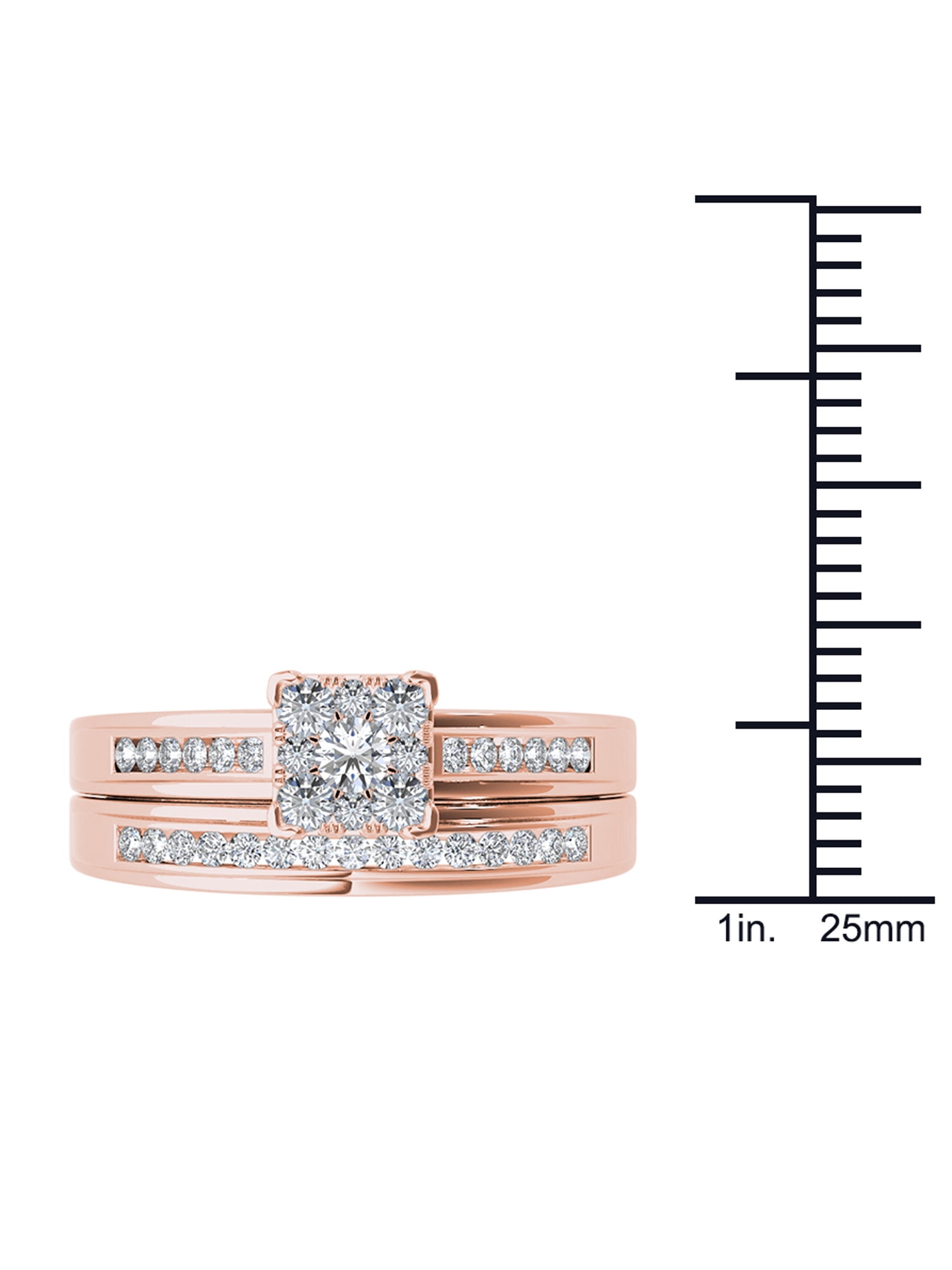 1/2 Carat T.W. Diamond 10kt Rose Gold Square-Shape Cluster Engagement Ring Set