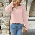 thumbnail image 5 of Womens Jumper Comdrip Womens Fall Long Sleeve Solid Color Sweaters Casual Outfits Puff Sleeve Knitted Pullover Jumper Tops Women Sweater Light Pink 2XL, 5 of 7