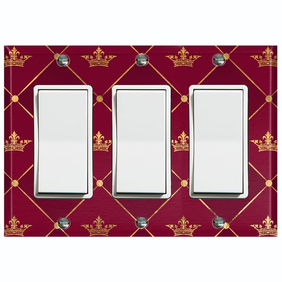Metal Light Switch Plate Cover Elegant Yellow Crown Tufted Burgundy Damask DAM085