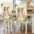 thumbnail image 2 of Cute Dog Chair Covers Set of 2 Sunflower Daisy Yellow Plaid Summer Field Animal Chair Back Covers Stretch Removable Washable Slipcovers Protector for Dining Room Kitchen Party Decor, 2 of 9