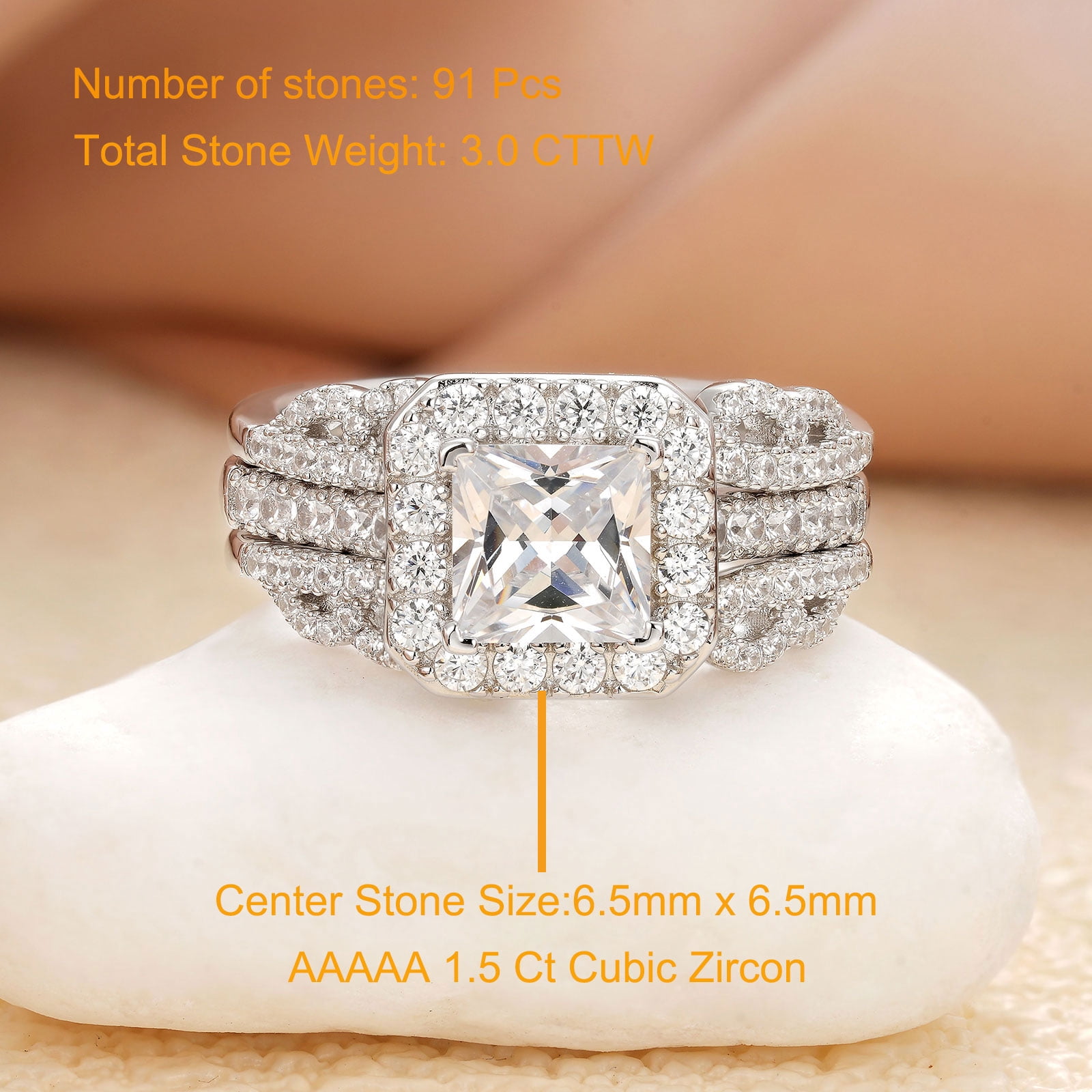 Newshe Jewellery 3CT Wedding Ring Set for Women Wedding Sets Ring Enhancer for Engagement Rings Princess Cut 925 Sterling Silver AAAAA Cz Size 10