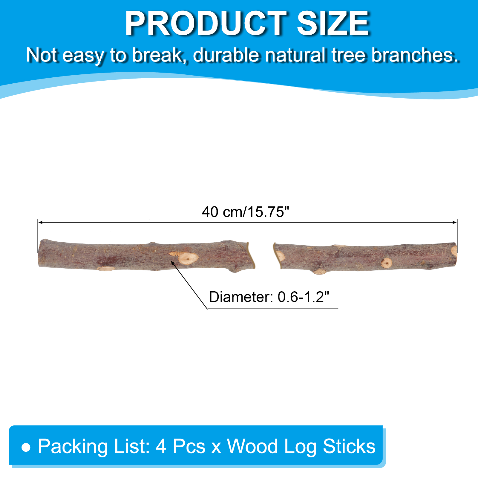 Uxcell 4 Pcs / 40cm Wood Log Sticks, 0.6-1.2inch inch in Diameter Natural Wood Craft Sticks, Dried Wood Sticks Decorative Wood Branch Sticks for DIY Crafts Accessory Photo Props, Brown