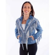 Scully F0-L1120-169-L L1120 Ladies Embroidered with Fringe Zip Front Jacket, Blue - Large