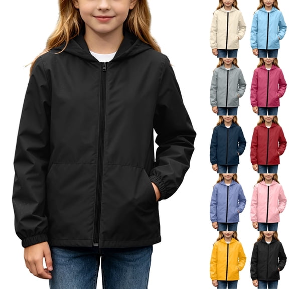 Husipze Kids Hooded Rain Jacket Waterproof Windproof Full Zip Up Rain Shell Lightweight Active Outerwear with Pockets Black 5 Years