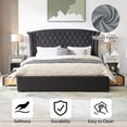thumbnail image 5 of Zanmintaobo King Bed Frame,57.48"H Wingback Headboard,Beaded Button Tufted Upholstery,Storage Drawers,No Box Spring Needed,Easy Assembly,Dark Gray, 5 of 13