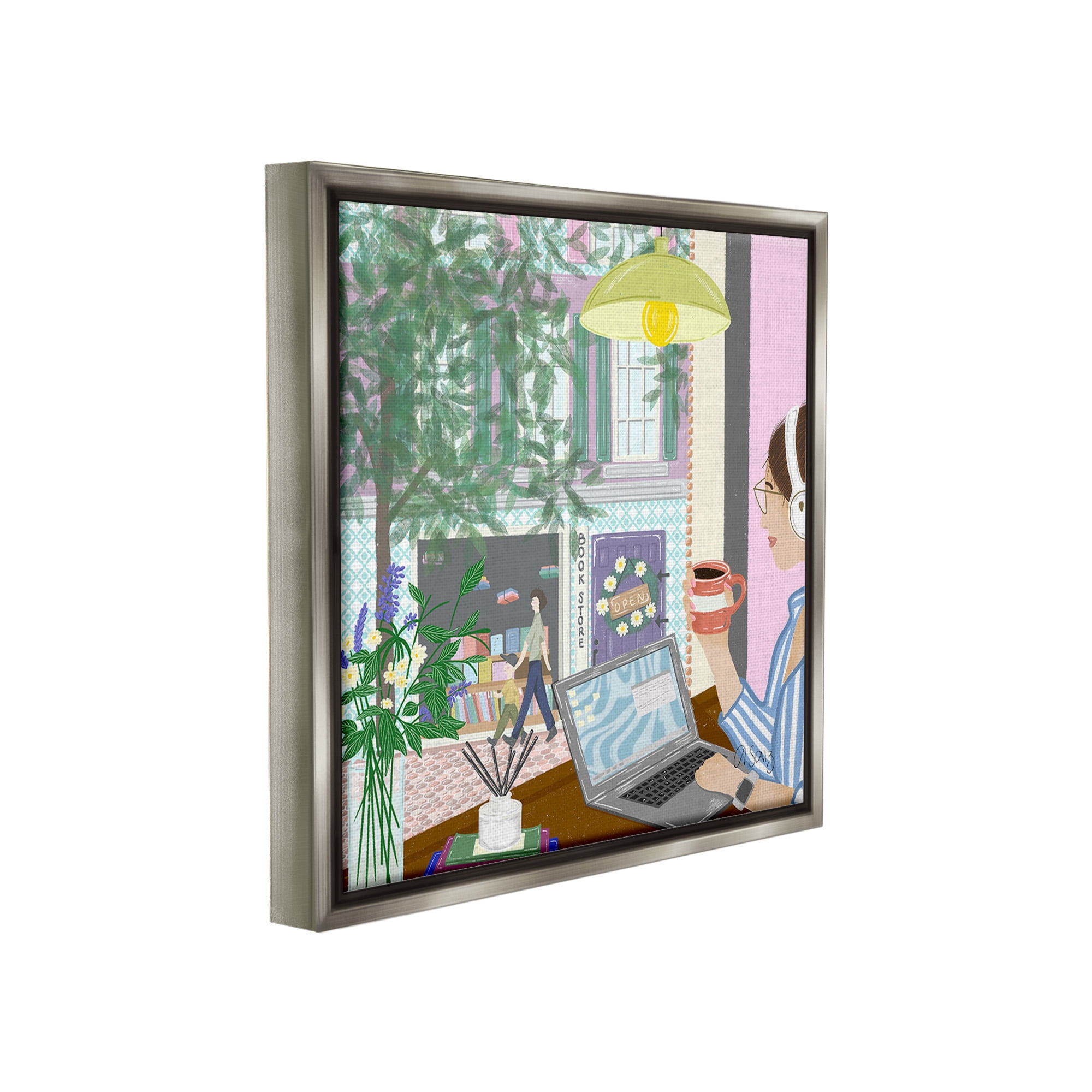 Stupell Industries Relaxing Cafe in City Travel & Places Painting Gray Floater Framed Canvas Art Print Wall Art, 25 x 25
