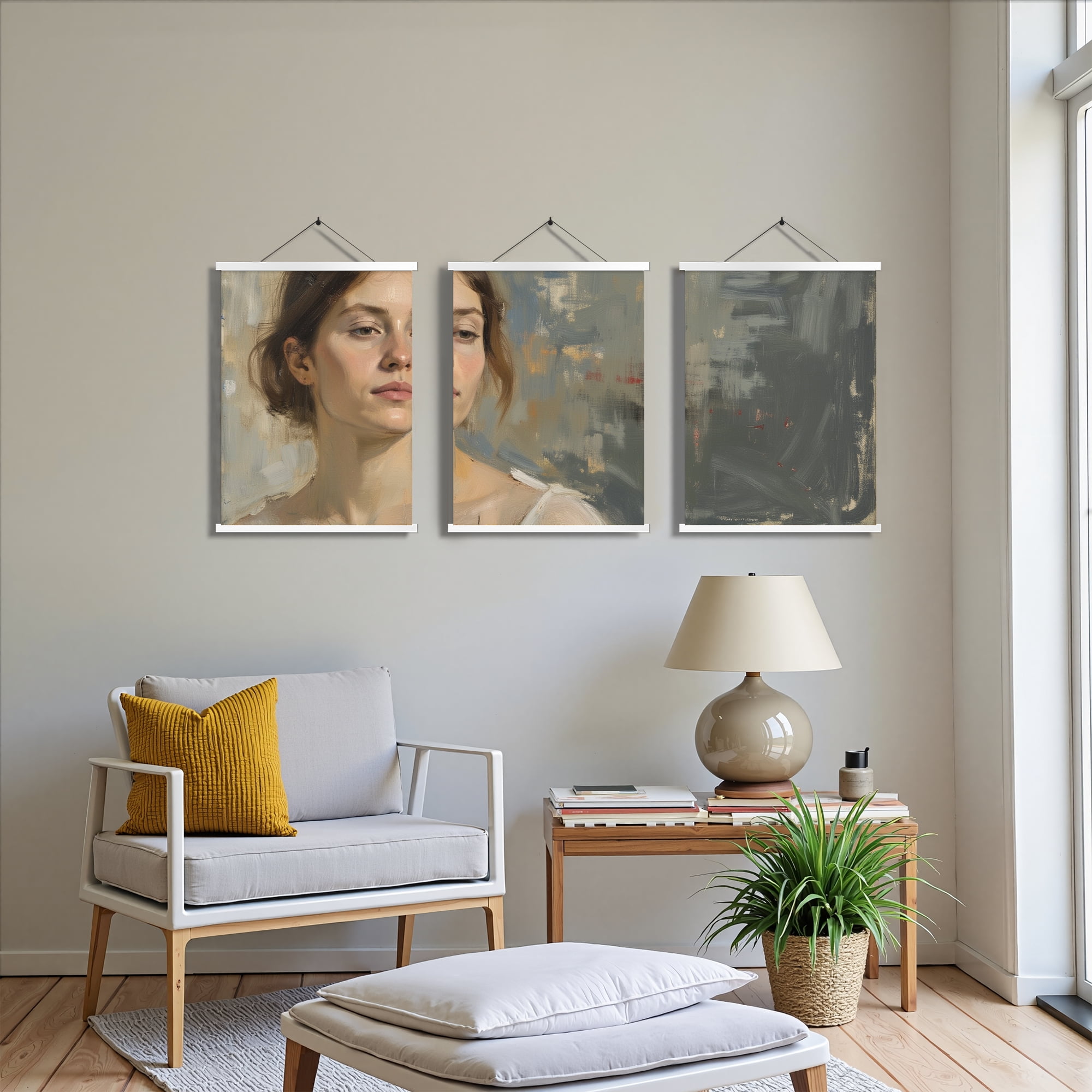 MAYEERTY Modern Abstract Wall Art Painting, Living Room Decor, White Hanging Rod Frame, 23.6"x15.8"