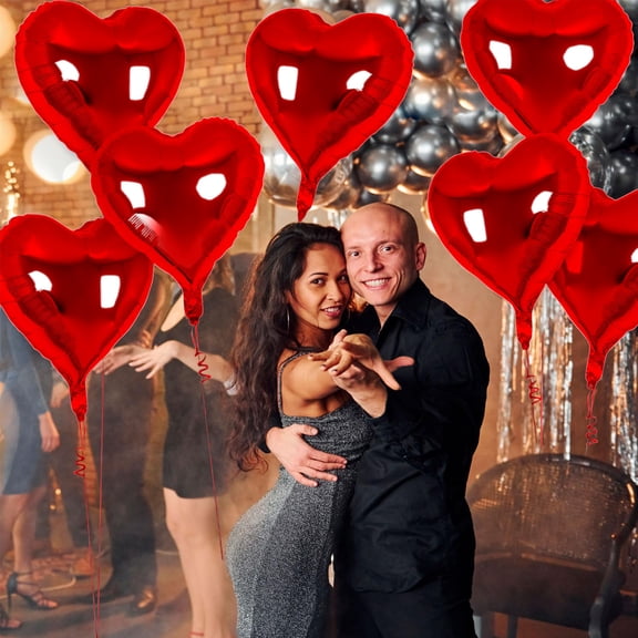 Gqtwoy Heart Shape Foil Balloons, 10pcs Romantic Party Decorations, Valentine's Day Decorations Anniversary Party Supplies, Reusable Self-Sealing Aluminum Balloons, Photo Background Decor