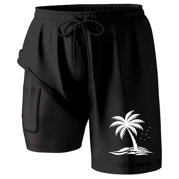FUZHIQ Board Shorts Retro Athletic Hawaiian Print Quick-Dry 4th Of July Swim Trunks with Compression Liner Upf 50 Sun Protection Beach Shorts Bathing Suits,M