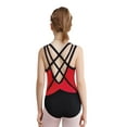 thumbnail image 3 of MSemis Kids Girl Ballet Dance Ice Skating Gymnastics Leotard Rhinestones Crisscross Back Color Block Bodysuit Red 14, 3 of 7
