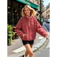 thumbnail image 5 of Womens Half Zip Fleece Striped Jacket Oversized Stand-Up Collar Sweatshirt Warm-Fuzzy Outerwear Red L, 5 of 9