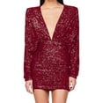 thumbnail image 4 of SMihono Women's Sequin Deep V Neck Long Sleeve Mini Dress Party Clubwear Cocktail Dress Trendy Bodycon Night out Outfit Red 6, 4 of 6