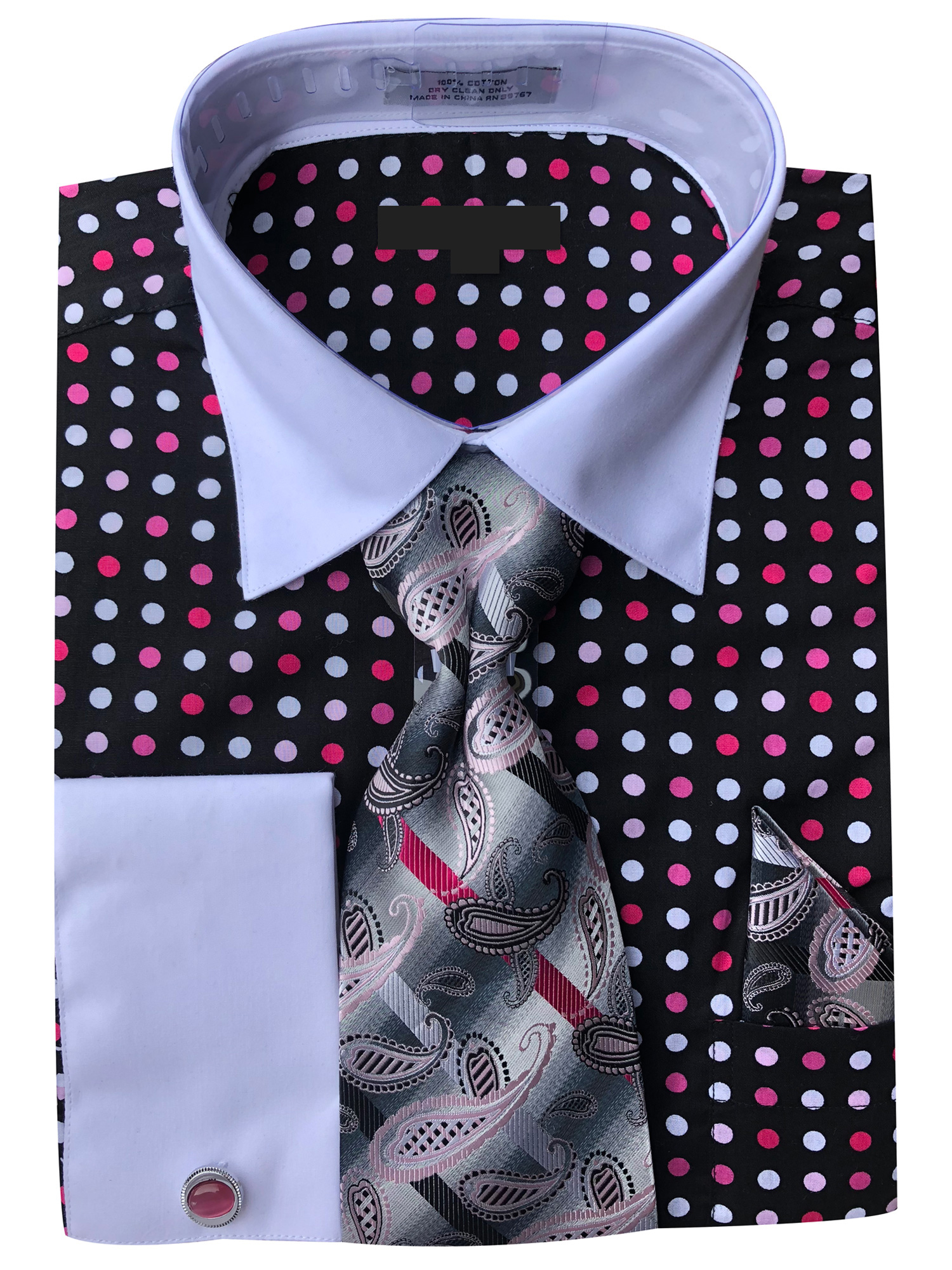 Polka Dot Cotton Shirt Tie Cufflink Set 