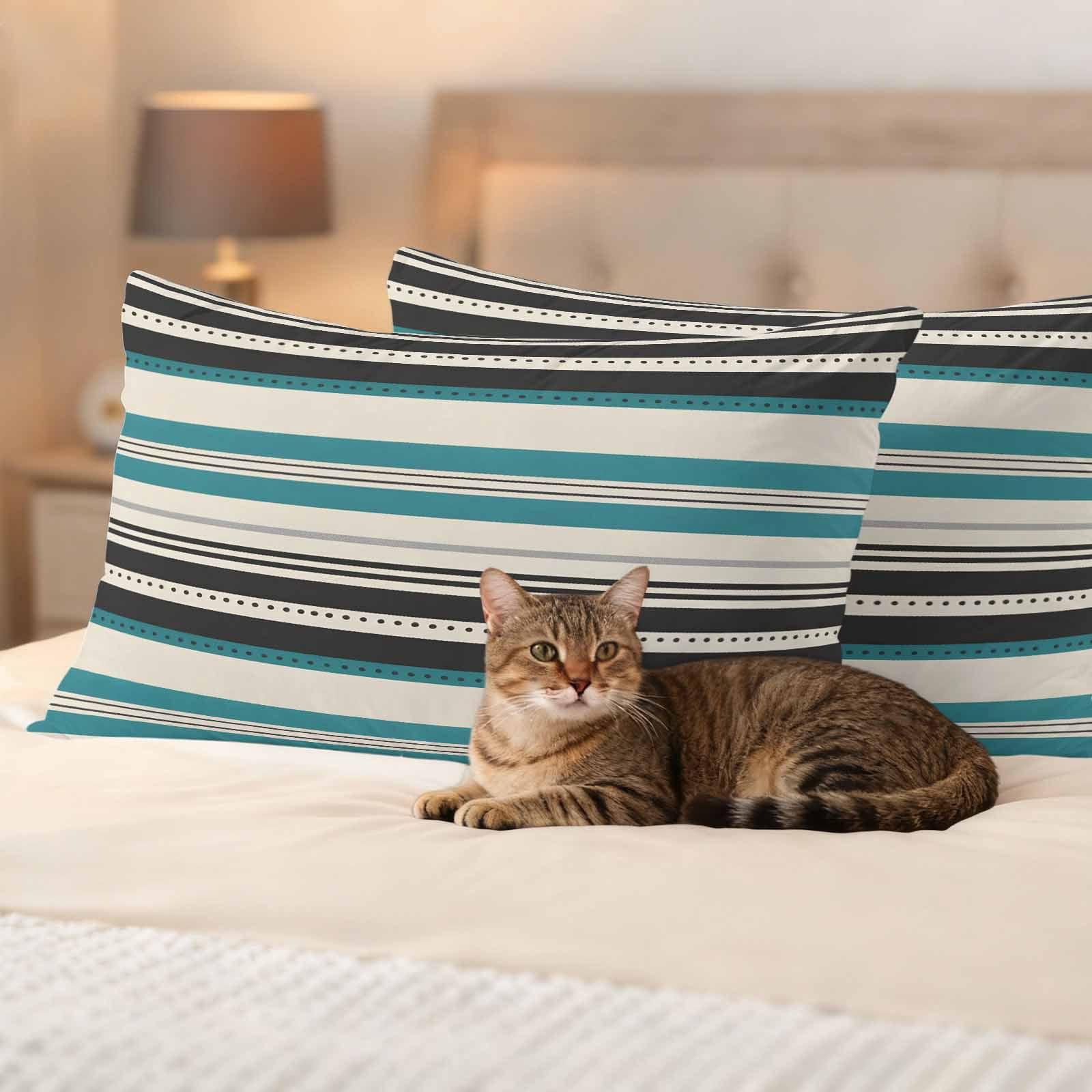 Green Black Grey Striped Outdoor Waterproof Pillow Covers, Farmhouse Vintage Stripe Decorative Rectangle Throw Pillowcase Sofa Cushion Sham for Patio/Couch/Chair, 20"x12" 2 Pack