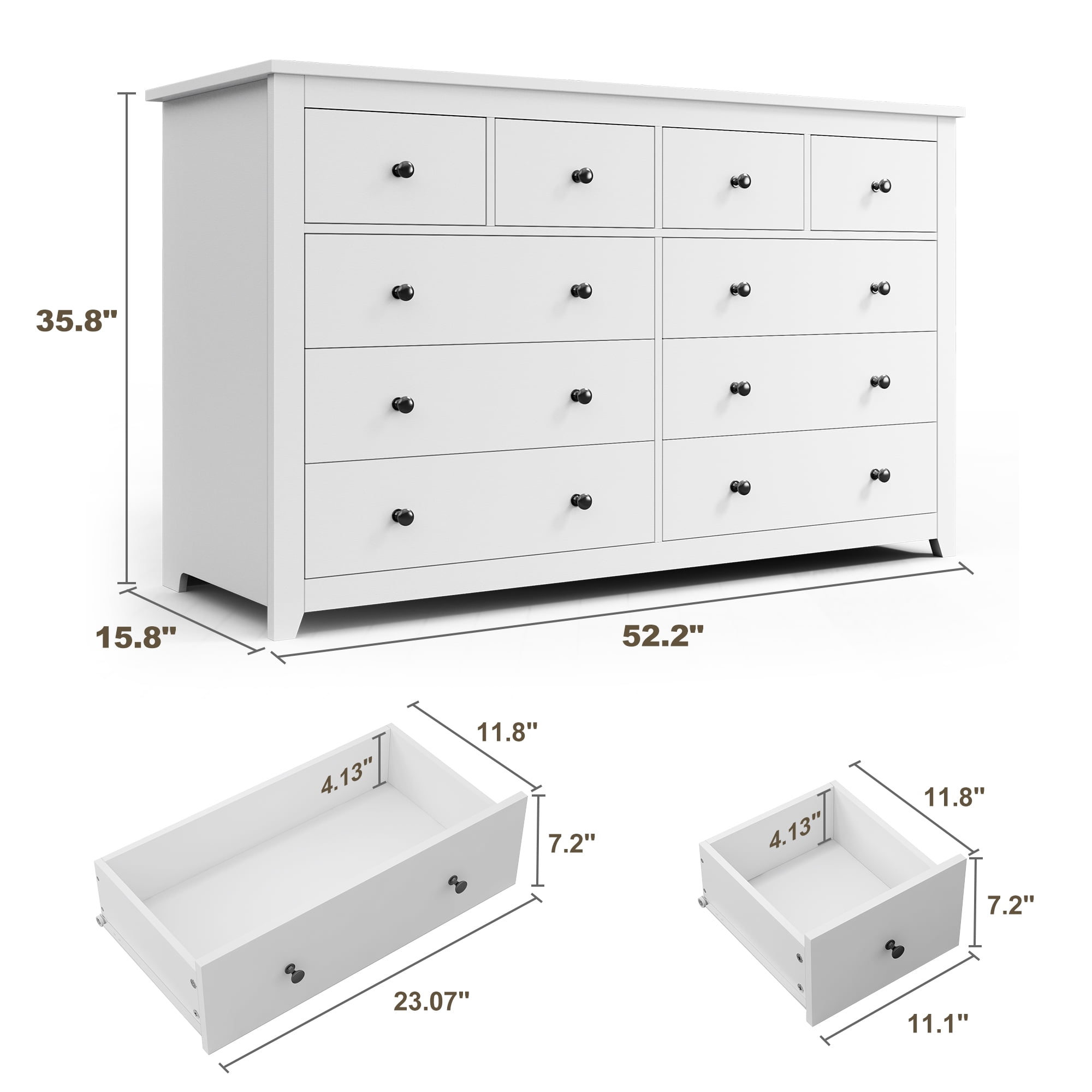 EnHomee White Dresser for Bedroom with 10 Drawers Modern Wood Dressers Chests of Drawers Wide Dresser for Adults