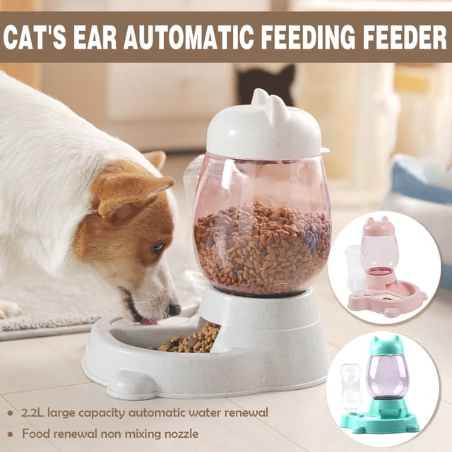 Xihbxyly Comedero Automático para Mascotas, Dispensador de Comida y Agua de Gran Capacidad, Base Antideslizante, Fácil de Limpiar, Diseño Dividido, Botella de Agua Universal, Ideal para Viajes, 528 M