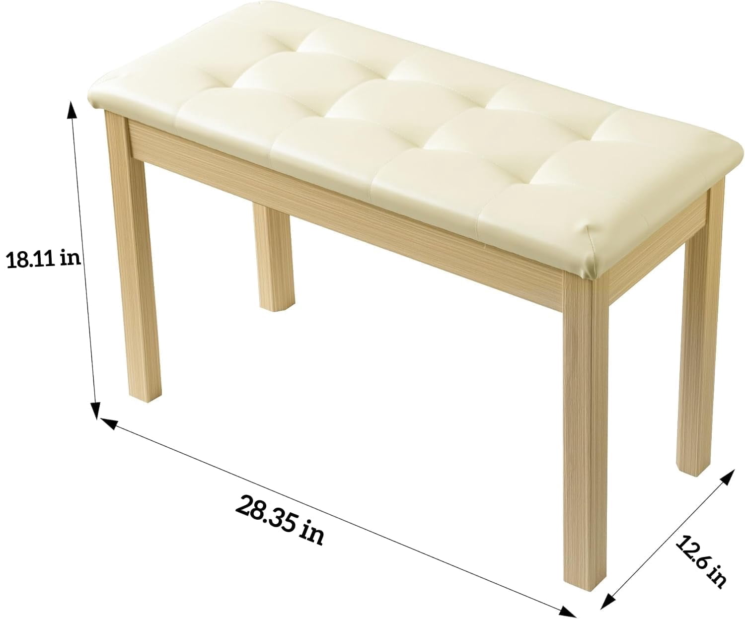 Duet Piano Bench Wooden Keyboard With Storage Compartment  29''piano Chair Seat Padded Cushion Long Stool Beige
