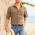 thumbnail image 3 of Lohuatrd Men Solid Color Casual Shirt Lapel Long Sleeve Flap Pockets Single Breasted Shirt Loose Fit Tops Workwear, 3 of 7