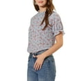 thumbnail image 5 of Allegra K Women's Floral Ruffled Short Sleeve Ruffle Neck Casual Blouses, 5 of 7
