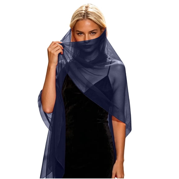 PRINxy Women’s Solid Sheer Chiffon Wrap Shawl, Flowy Long Neck Scarf For Wedding Party Evening Date Outings Navy