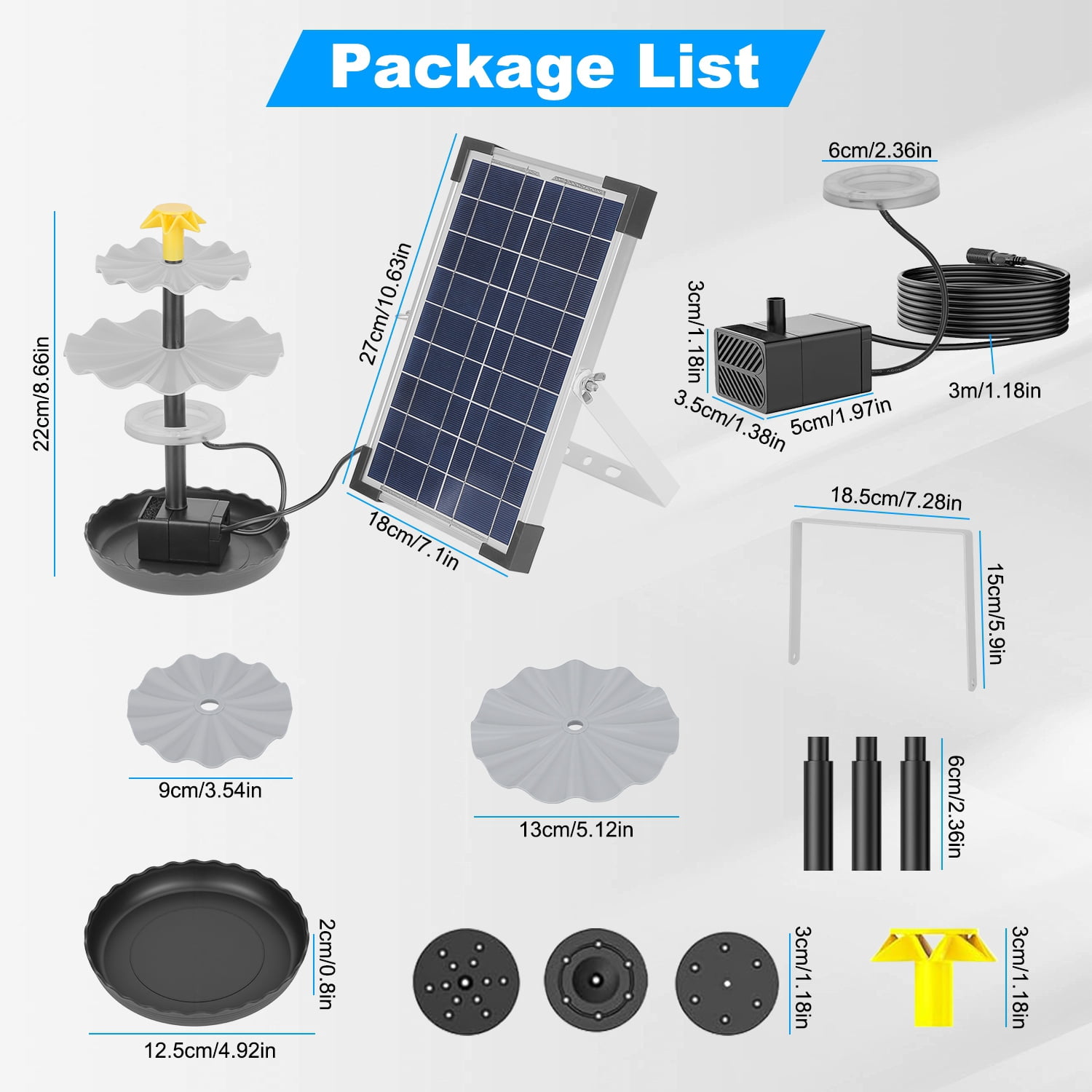 Riwcyla 6W Solar Powered Bird Bath Fountain, Dual-Mode Water Feature with LED Lights, IP68 Waterproof Solar Fountain Pump for Garden Patio Outdoor