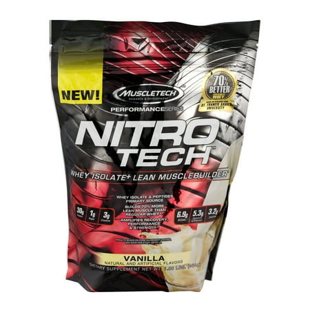 Nitro Tech Ingredients - Muscletech Nitro Tech Whey Isolate Protein Powder, Vanilla, 30g Protein, 1 Lb