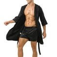 thumbnail image 2 of Marbhall Men Hooded Loose Satin Silk Bathrobe Pajamas Sleepwear Gown Bath Robe Nightwear Black L, 2 of 11