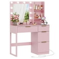 thumbnail image 5 of Ktaxon Lighted Makeup Vanity Table, White Dressing Desk with Charging Station, Pink, 5 of 10