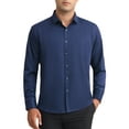 thumbnail image 1 of CAMISAS DE VESTIR MASCULINAS SÓLIDAS DE MANGA LARGA AJUSTE REGULAR FORMAL NEGOCIOS CAMISAS DE BOTONES FORMAL L AZUL MARINO, 1 of 5