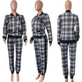 thumbnail image 5 of Women Fashion Plaid Print 2 Piece Outfit Zip Up Long Sleeve Jacket Long Pants Set Work Suits Tracksuit, 5 of 7