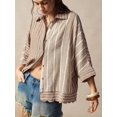 thumbnail image 6 of Women's Striped Button Down Shirt, Collared Short Sleeve Scalloped Hem Blouse, Loose Fit Flowy Top, Boho Vacation Resort Wear, 6 of 7