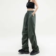 thumbnail image 2 of ManxiVoo Cargo Pants for Women, Women's Summer Thin High Waist Wide Leg Straight Tube Breathable Cargo Pants Dickies Work Pants Army Green L, 2 of 4