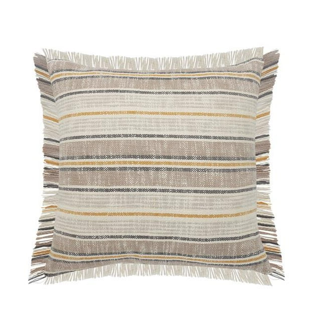 LR Home PILLO07621MSTFFPL Oreiller à Carreaux à Rayures Casual avec Frange